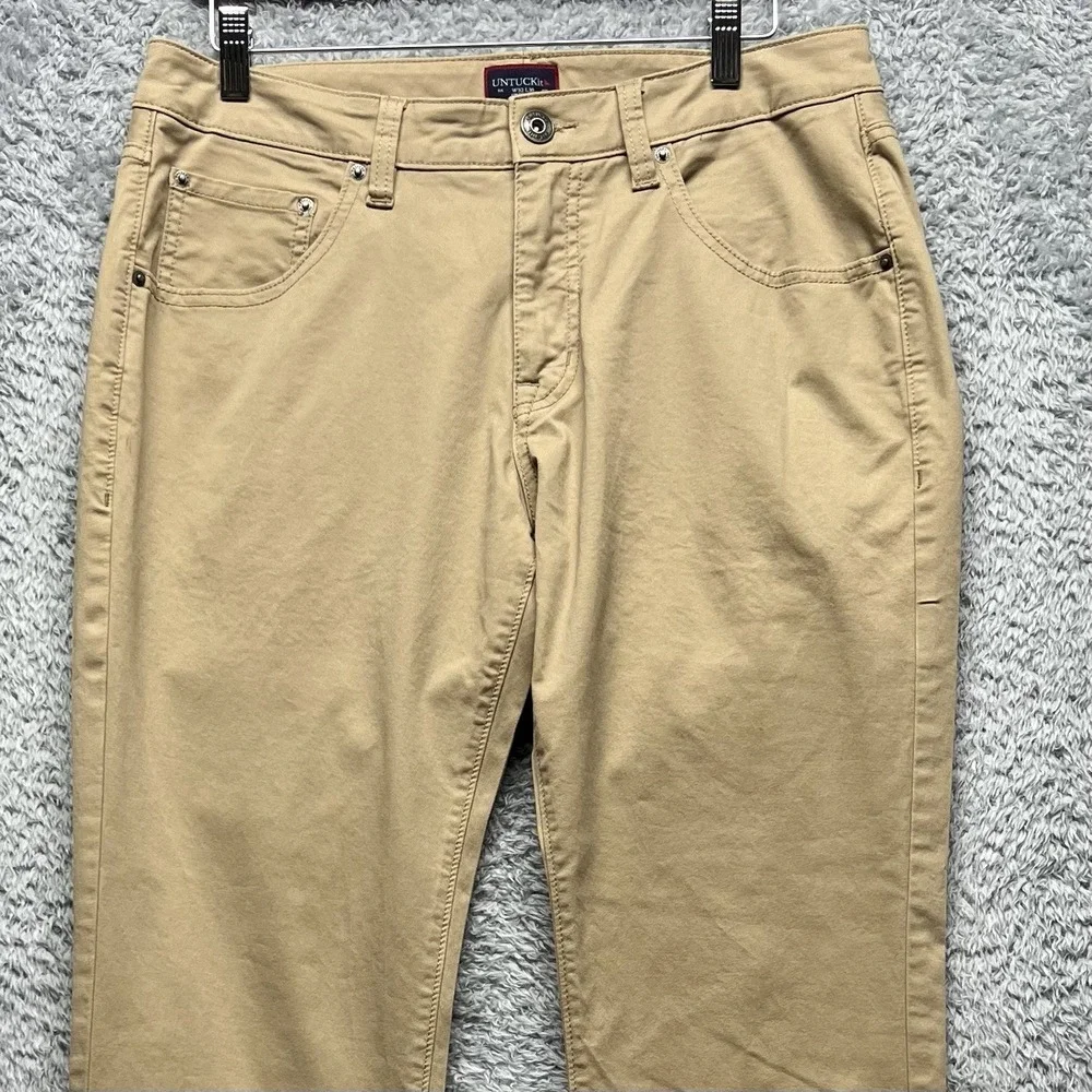 Untuckit 5 Pocket Chino Pants Men 32x30 Tan Don Santiago Tech Straight Fit Chino